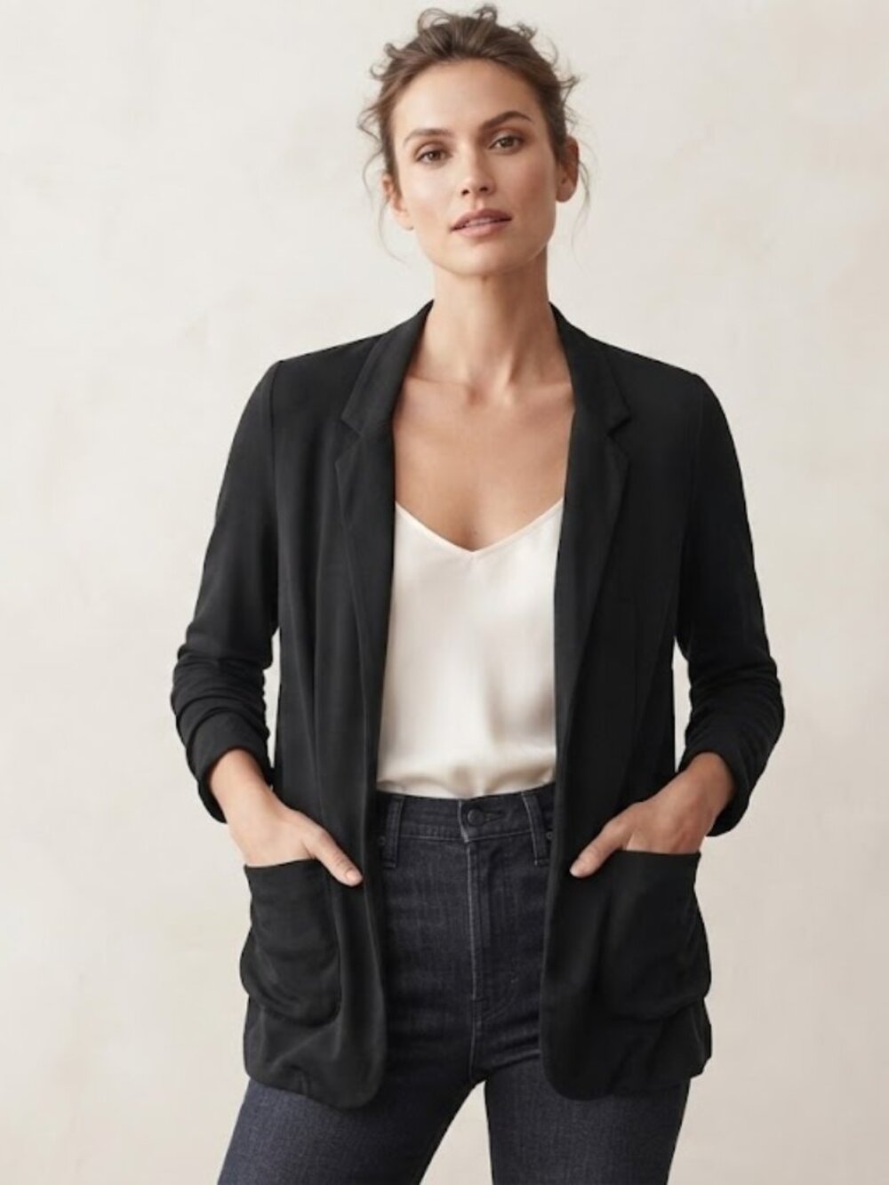 Aritzia Talula Black Open-Front Draped Blazer